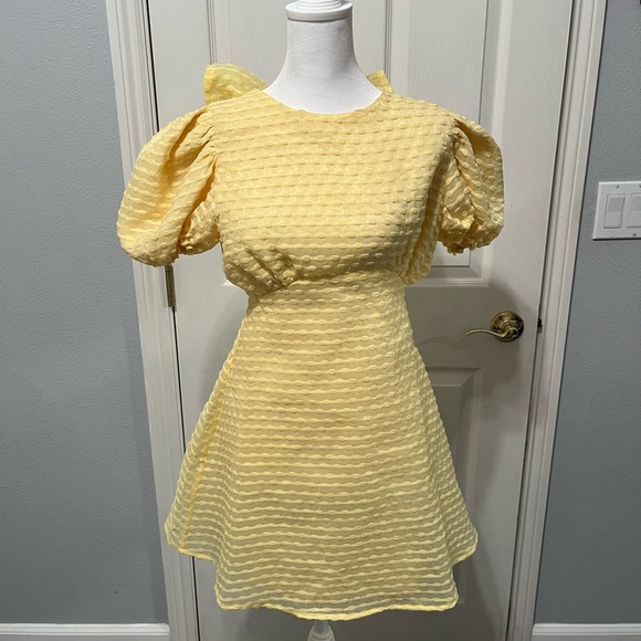 Sister Jane Yellow Puff Sleeve Mini Dress Size Small - Picture 1 of 12
